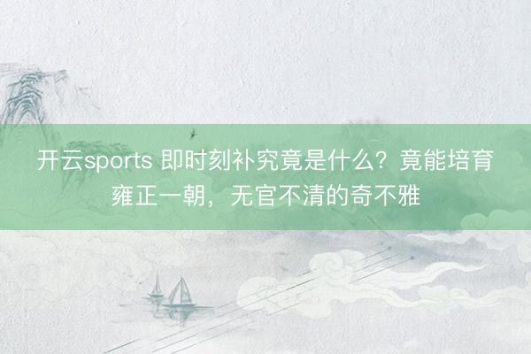 开云sports 即时刻补究竟是什么？竟能培育雍正一朝，无官不清的奇不雅
